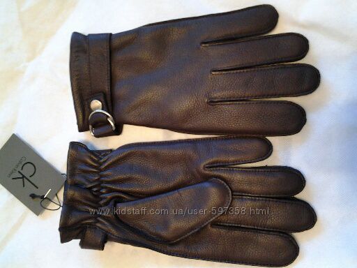 Перчатки кожаные зимние мужские CalvinKlein оригинал темнокоричневые1500грн