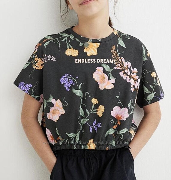 Кроп топ сіра футболка H&M в квітковий принт