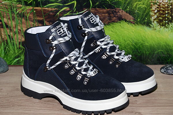 Ботинки зимние кожаные замша на меху А29 темно - синие размер 36 37