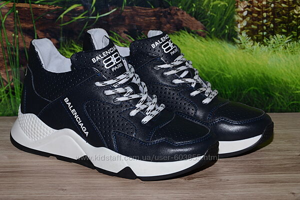 Ботинки деми кожаные Balenciaga А26 темно - синие размер 36 37