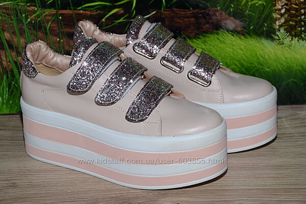 Кроссовки розовые кожа натуральная танкетка С60 платформа размер 40