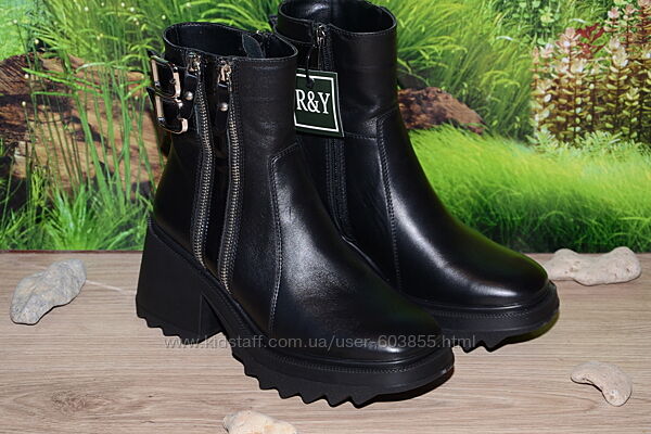 Ботинки демисезон кожаные на байке А17 черные размер 36 37