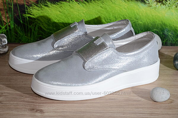 Кроссовки, слипоны Ecco на резинке кожа натуральная С11 серые металлик разм