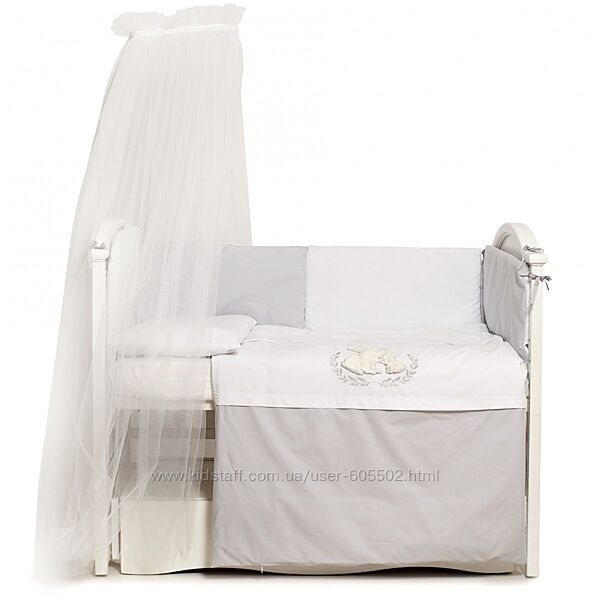 Комплект постільної білизни у дитяче ліжечко з балдахіном та картаном Зая