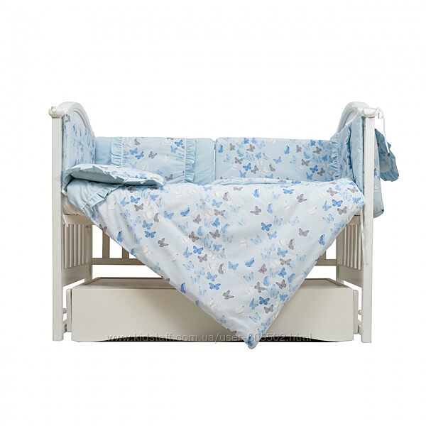 Комплект постільної білизни з бортиками у дитяче ліжечко Метелики