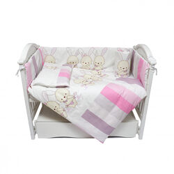 Набор в детскую кроватку с бортиками и карманом Друзья голубой и розовый