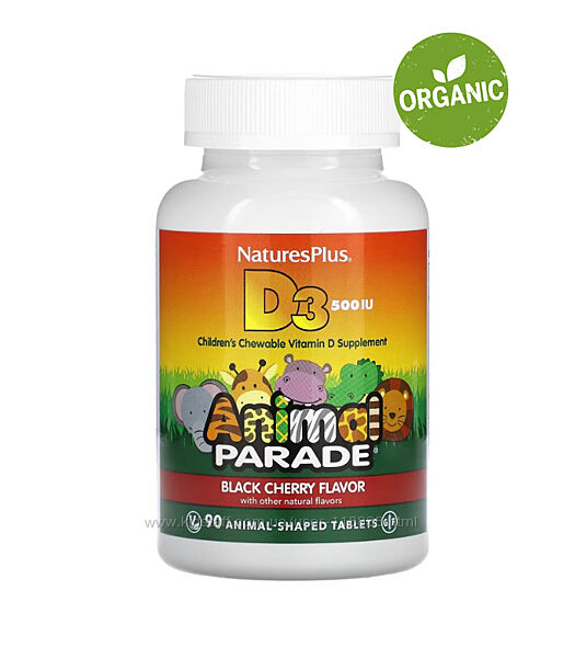 NaturesPlus, Animal Parade, Жевательный витамин Д3, D3, 500 МЕ, 90 таблеток