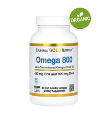 California Gold Nutrition, Омега 800, рибячий жир з омега-3, 30/90 капсул
