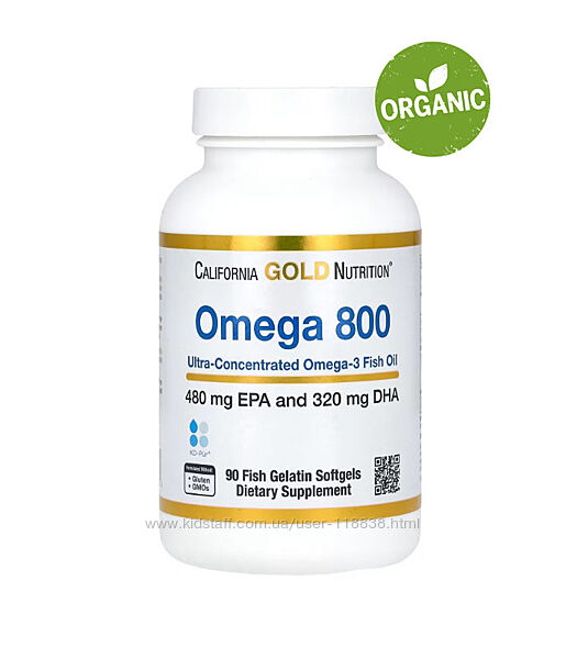 California Gold Nutrition, Омега 800, рибячий жир з омега-3, 30/90 капсул