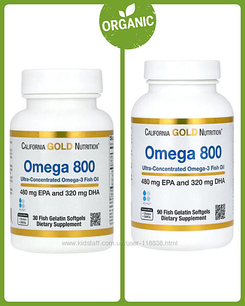 California Gold Nutrition, Омега 800, рибячий жир з омега-3, 30/90 капсул