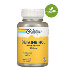 Solaray, Гидрохлорид бетаина с пепсином, 250 мг, 180 капсул