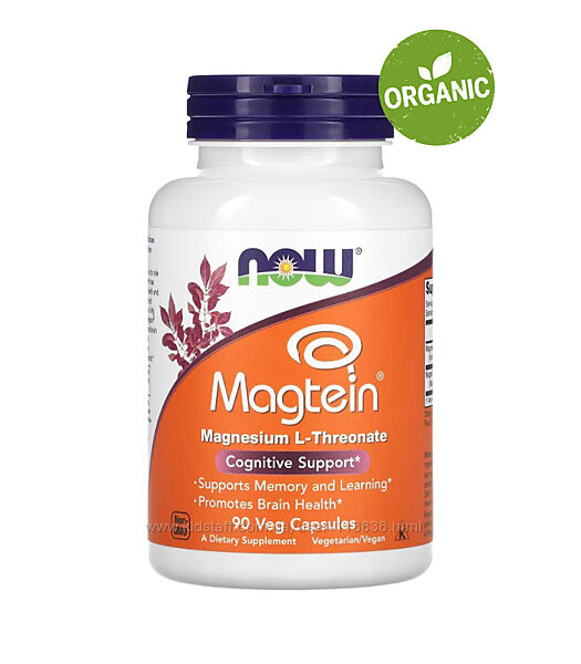 Now Foods, Magtein, Магний L-треонат, для улучшения работы мозга, 90 капсул