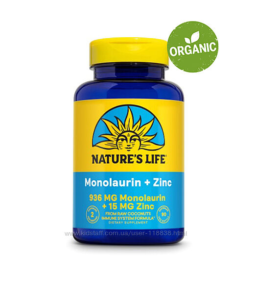Natures Life, Монолаурин и цинк, 90 капсул