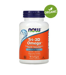 Now Foods, Tri-3D Omega, Омега-3 с витамином D3, рыбий жир, 90 капсул
