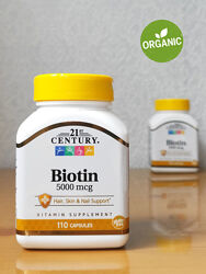 21st Century, биотин, 5000 мкг, Витамин В7, b7, 110 капсул