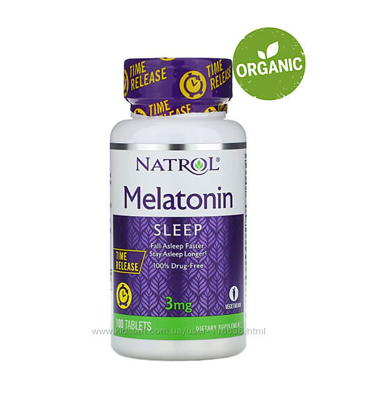Natrol, Мелатонин, медленное высвобождение, 3 мг, 100 таблеток 