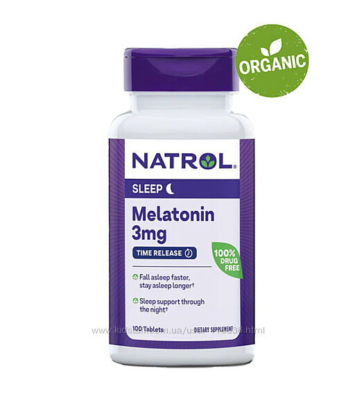 Natrol, Мелатонин, медленное высвобождение, 3 мг, 100 таблеток 
