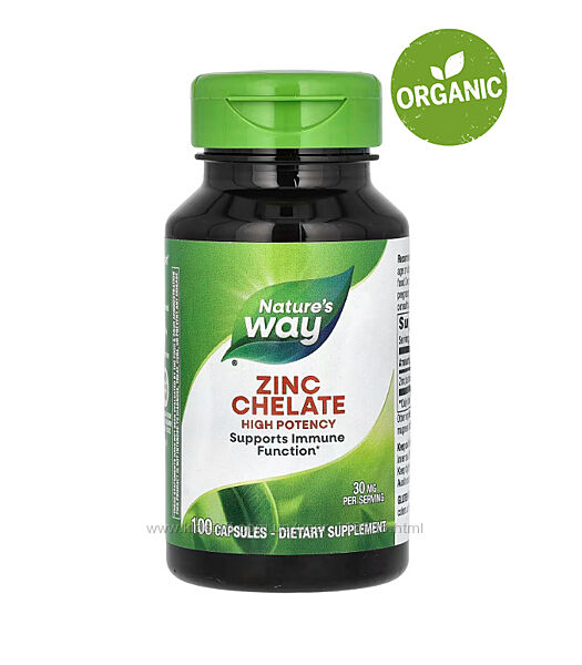 Natures Way, хелатний цинк, 30 мг, 100 капсул