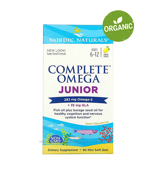Nordic Naturals, Complete Omega Junior, Омега 3-6-9, 90 мини-капсул