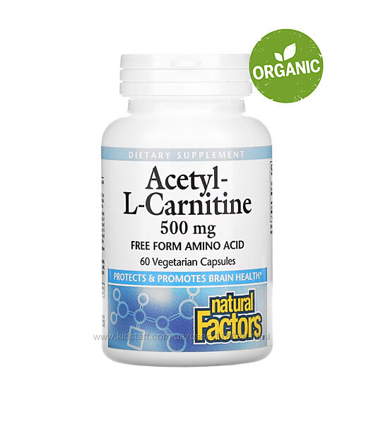 Natural Factors, ацетил-L-карнитин, 500 мг, Витамин В11, b11, 60 капсул