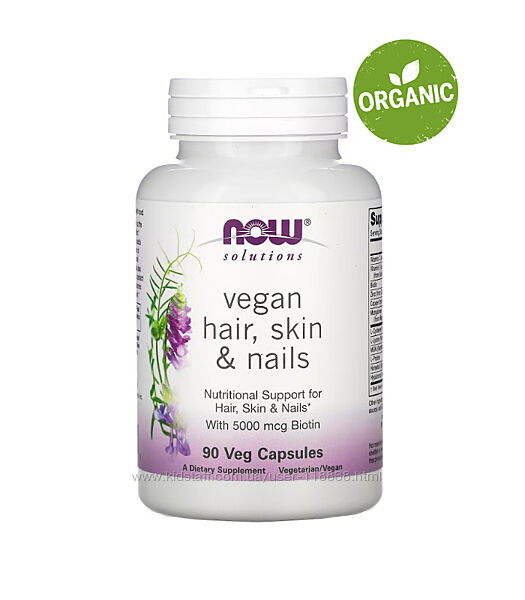 NOW Foods, веганская добавка для здоровья волос, кожи и ногтей, 90 капсул