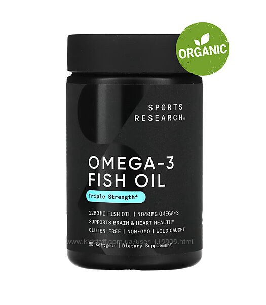 Sports Research, риб&acuteячий жир з омега-3, 1250 мг, 90 капсул