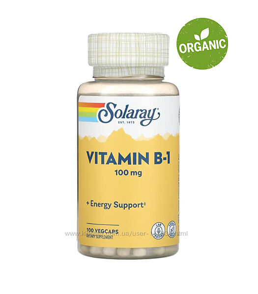 Solaray, Тиамин, Витамин В1, b1, 100 мг, 100 капсул