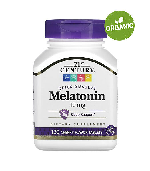 21st Century, Быстрорастворимый мелатонин, вишня, 10 мг, 120 таблеток