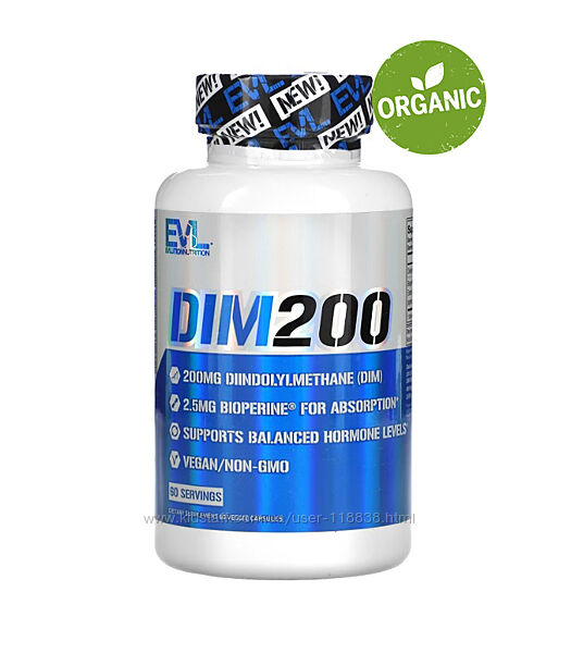 EVLution Nutrition, DIM 200, дииндолинметан, 200 мг, 60 капсул