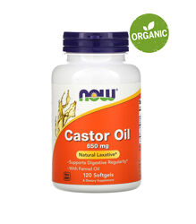 NOW Foods, рицинова олія, 650 мг, 120 капсул. Проносне