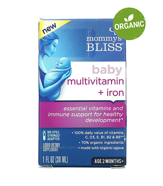 Mommys Bliss, детские мультивитамины с железом, от 2 месяцев, 30 мл