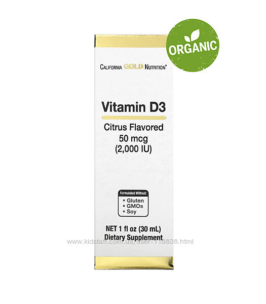 California Gold Nutrition, Жидкий витамин d3, Д3, 2000 МЕ, 30 мл