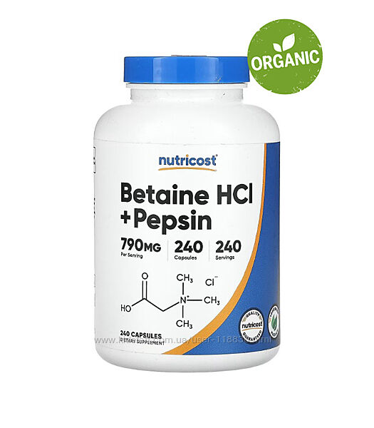 Nutricost, Гидрохлорид бетаина с пепсином, 240 капсул