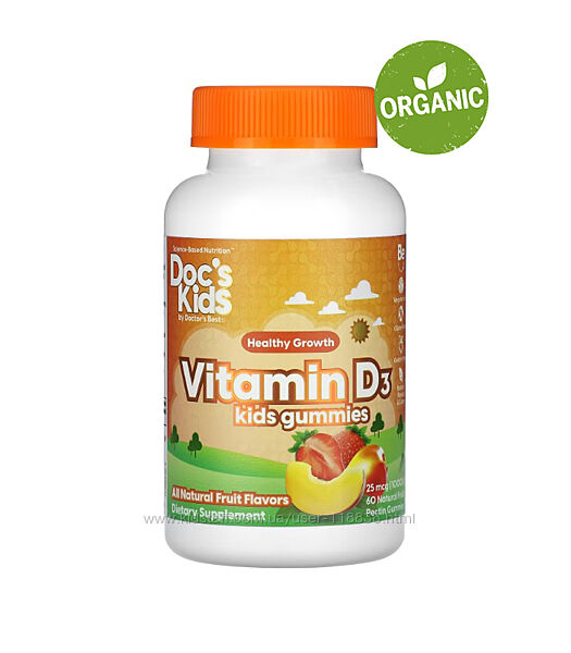 Doctor&acutes Best, Детский жевательный витамин Д3, 1000 МЕ, 60 мармеладок
