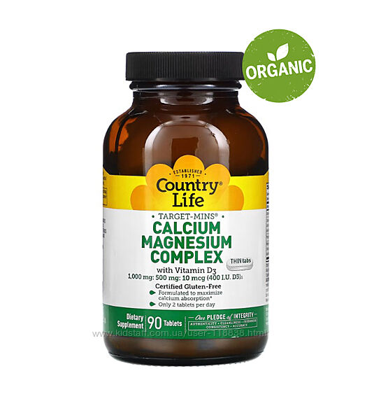 Country Life, Комплекс кальцію та магнію з вітаміном D3, 90 таблеток