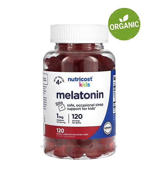 Nutricost, Мелатонин для детей, от 4 лет, 1 мг, 120 мармеладок