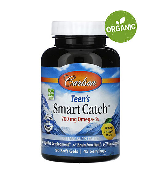 Carlson, Teens Smart Catch, Омега для подростков, лимон, 700 мг, 90 капсул 