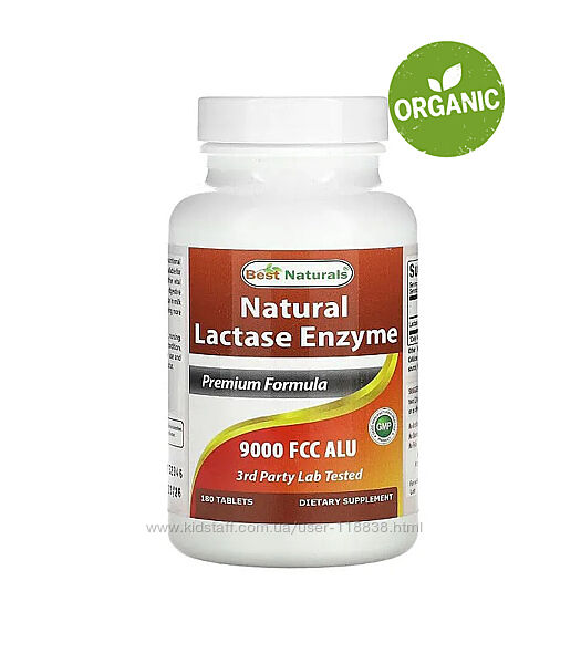 Best Naturals, Натуральный фермент лактаза, 9000 FCC ALU, 180 таблеток