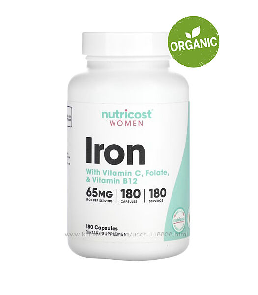 Nutricost, залізо 65 мг, комплекс, 180 капсул