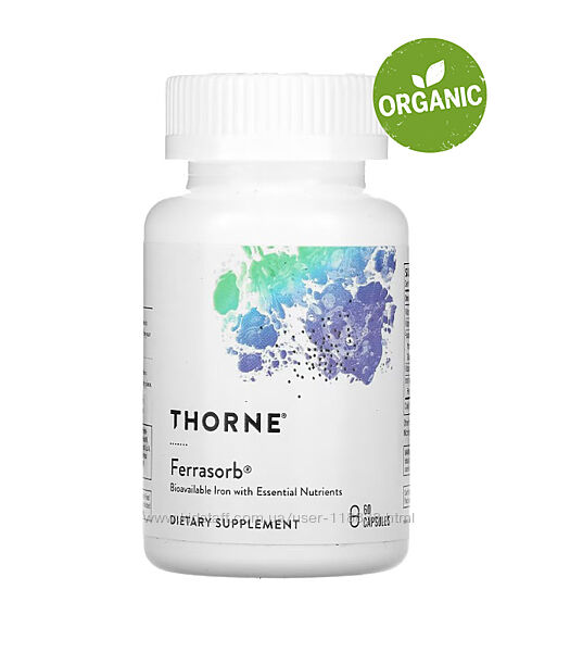 Thorne, Ferrasorb, залізо з кофакторами, 60 капсул