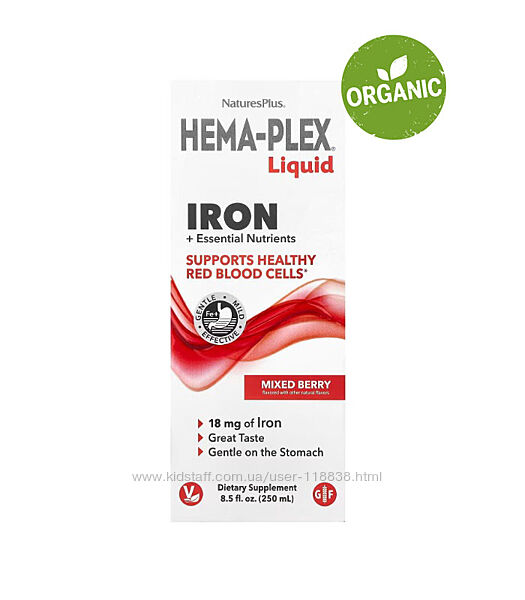 NaturesPlus, Hema-Plex, рідке залізо, комплекс, ягідний смак, 250 мл