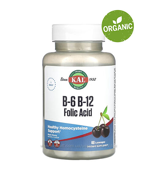 KAL, Вітаміни B6, B12 та фолієва кислота, черешня, 60 таблеток