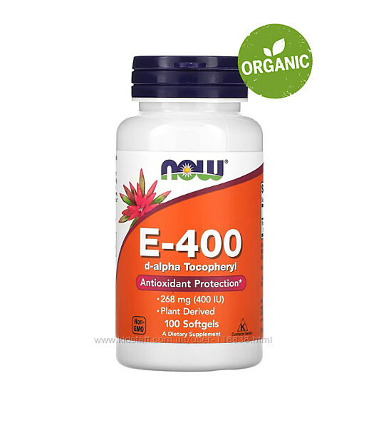 NOW Foods, Е-400, d-альфа-токоферил, 268 мг 400 МО, 100 капсул