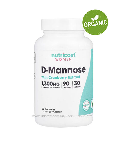 Nutricost, D-манноза с экстрактом клюквы, 90 капсул