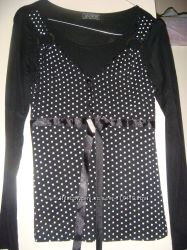 Черная трикотажная блузка с длинным рукавом. р. 42-44