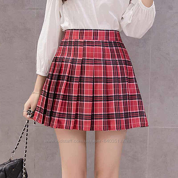 Спідниця в клітинку жіноча з шортиками плісирована в складку міні
