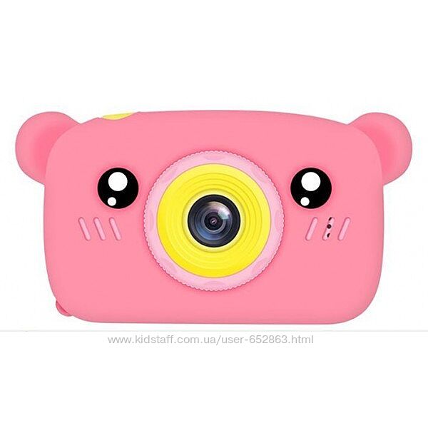 Детский цифровой фотоаппарат фото-видеокамера Мишка baby camera розовый