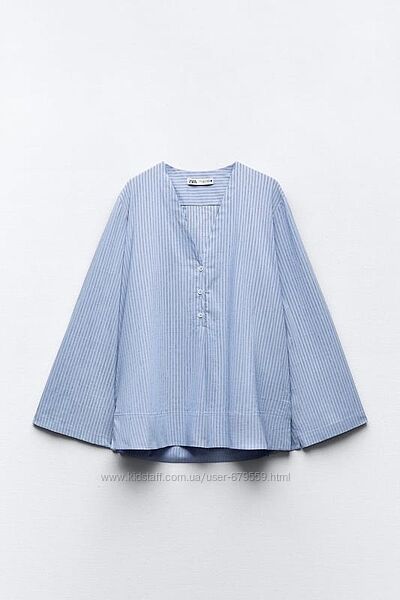 блуза Zara xl поплин голубая в полоску