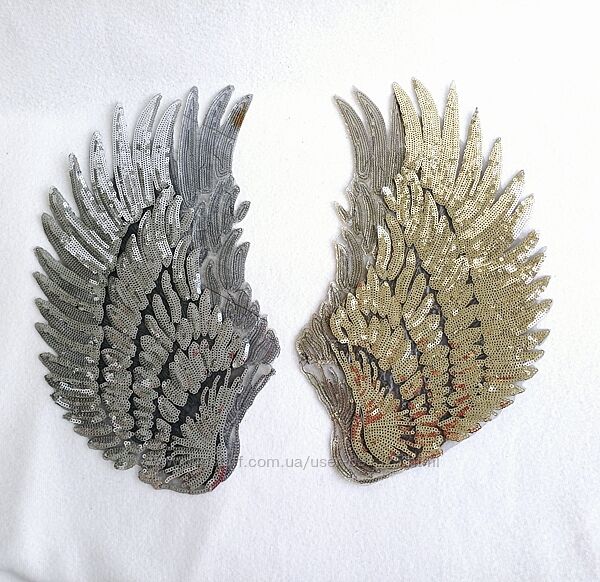 Крила патч аплікація паєтки срібні золоті