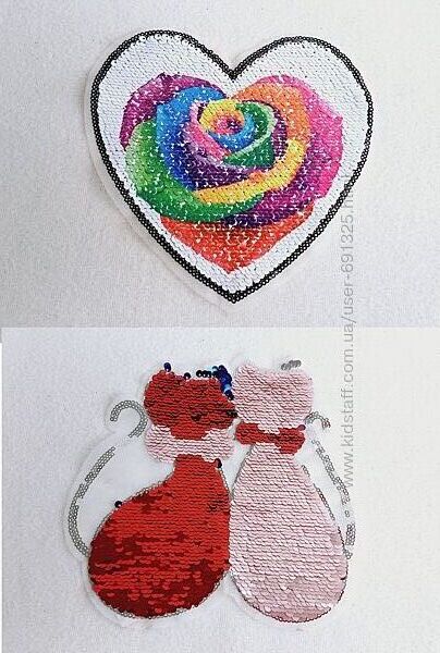 Патч аплікація паєтки котики сердечко